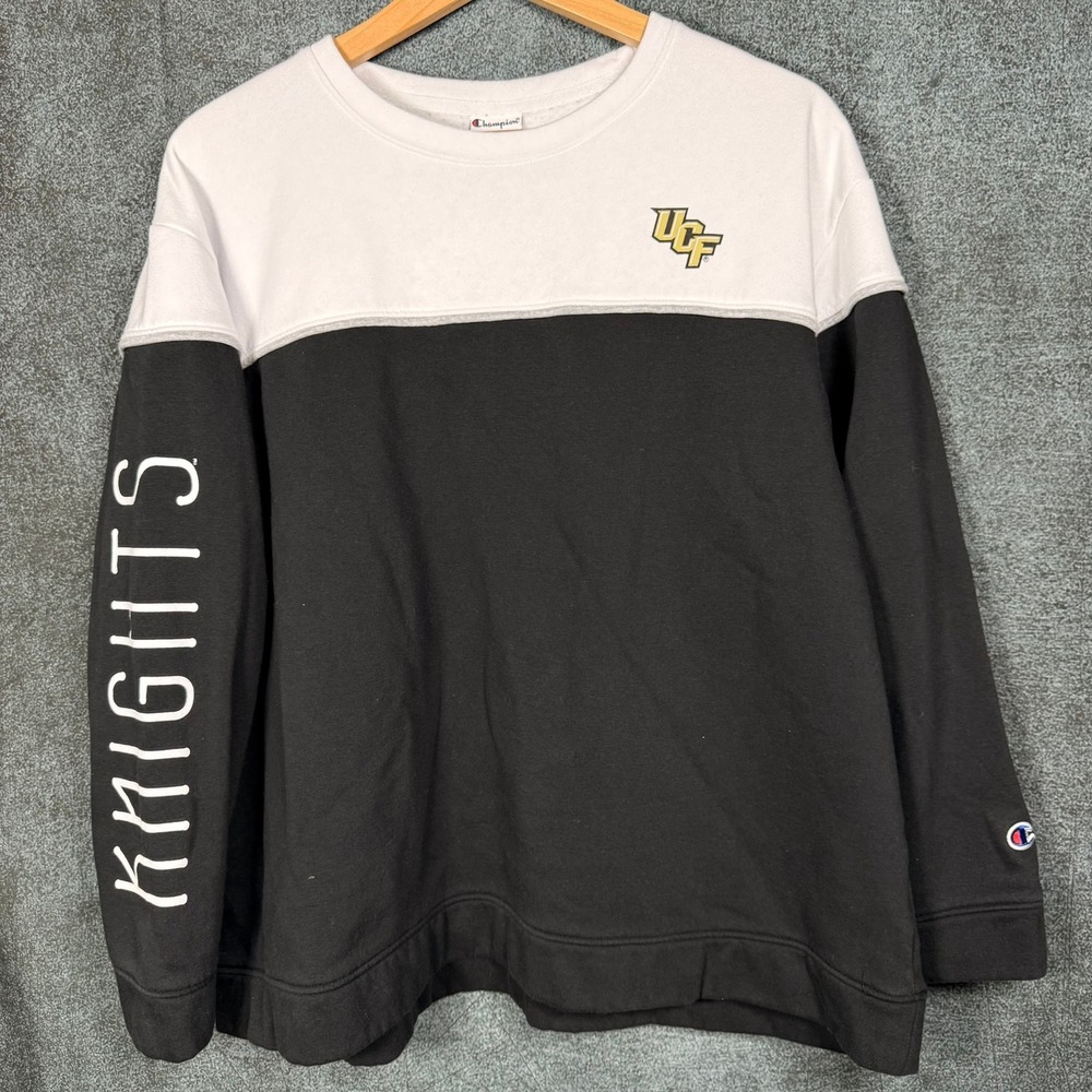 Champion UCF Knights Sweatshirt Mens XL Black White Colorblock Crewneck